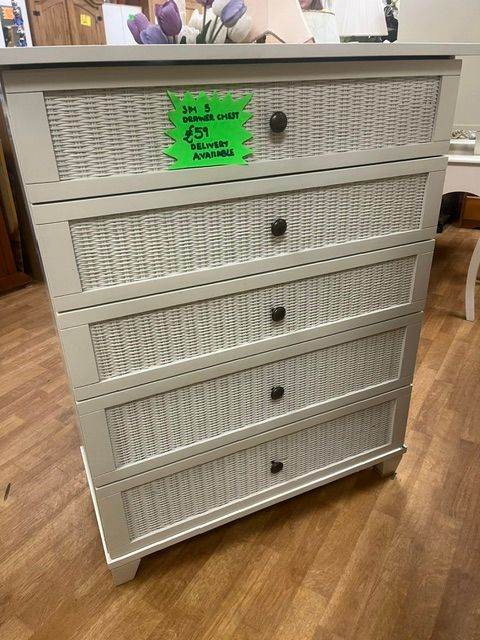 Rattan front heavyweight chest with five drawers 