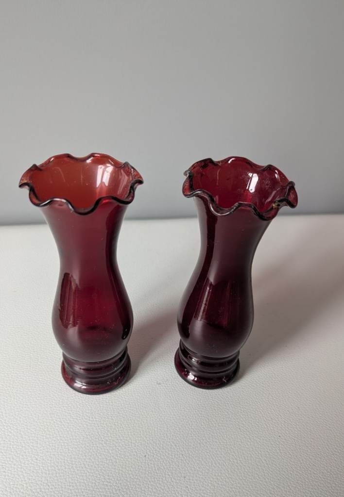 Vintage Ruby Red Anchor Hocking Glass Bud Vases