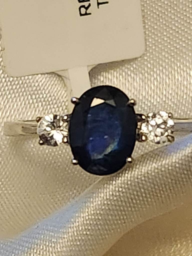 9CT White Gold Size O Kanchanaburi Blue Sapphire Ring Natural Cambodian Zircon Ring WHITE GOLD 9CT