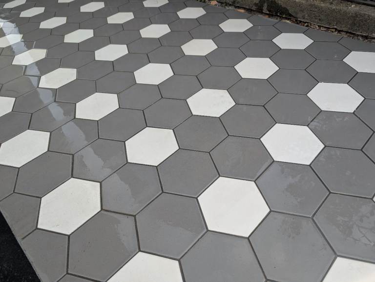 Floor or wall tiles, 492 available, indoor or outdoor, hexagonal anti-slip, grey & white 8.3 m2