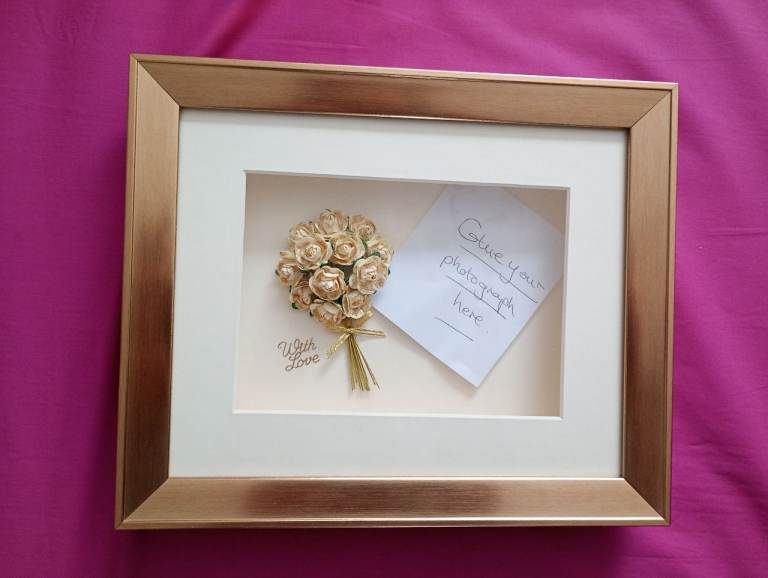 PHOTO-FRAME with gold bouquet & insert message 'With Love'. Space for photo alongside. As new.