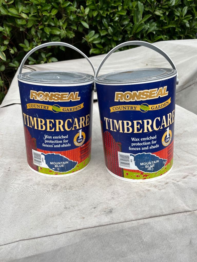 Two Ronseal Timbercare Mountain Blue Paint Tins – New