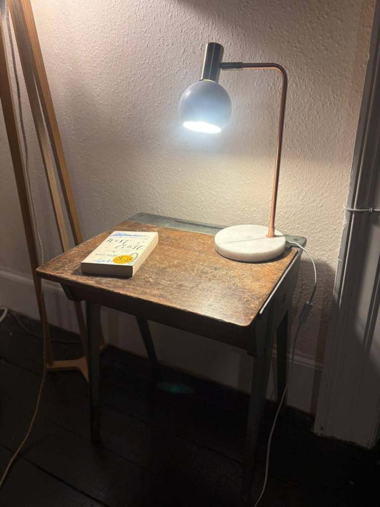 image for Vintage 1950s ESAVIAN wooden school desk hinged lid with metal frame