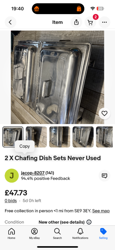 2 X restaurant Chafing Dish Sets Never Used