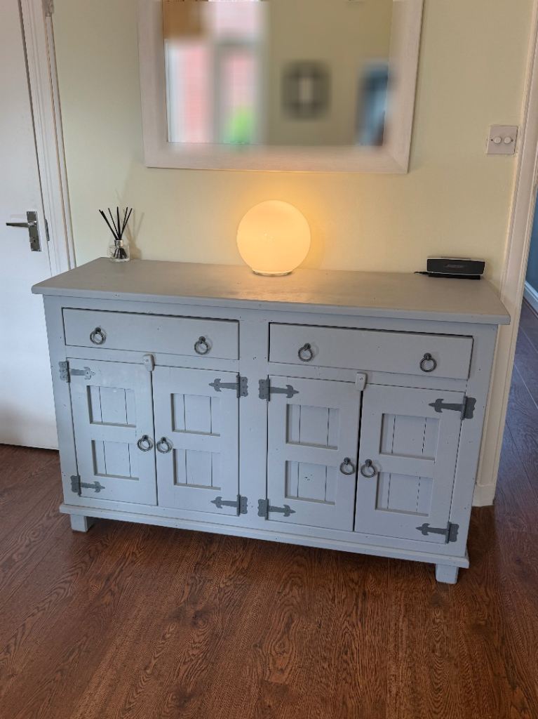 Grey Solid Wood Sideboard with Drawers and Cupboards – Good Condition