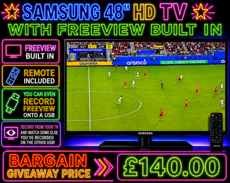 Samsung 48" HD TV With Freeview Built-in, Remote Included