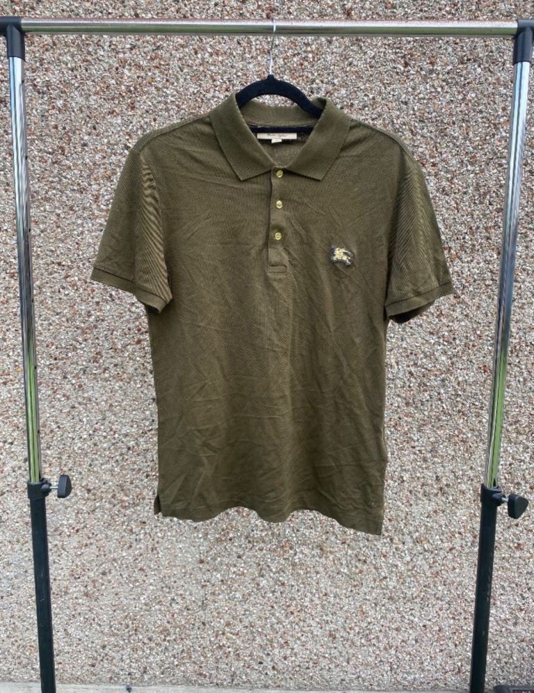 Burberry Men's Olive Green Polo Shirt - Size S, Good Condition