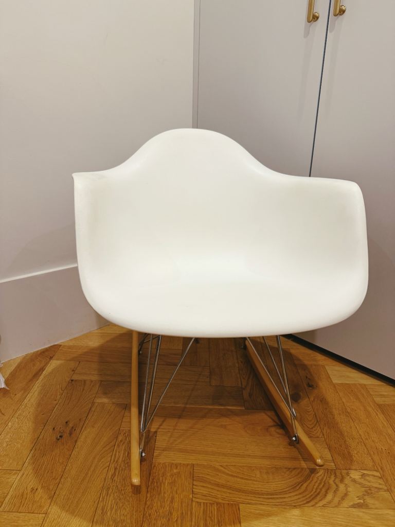 Eames style rocking chair white and maple good condition