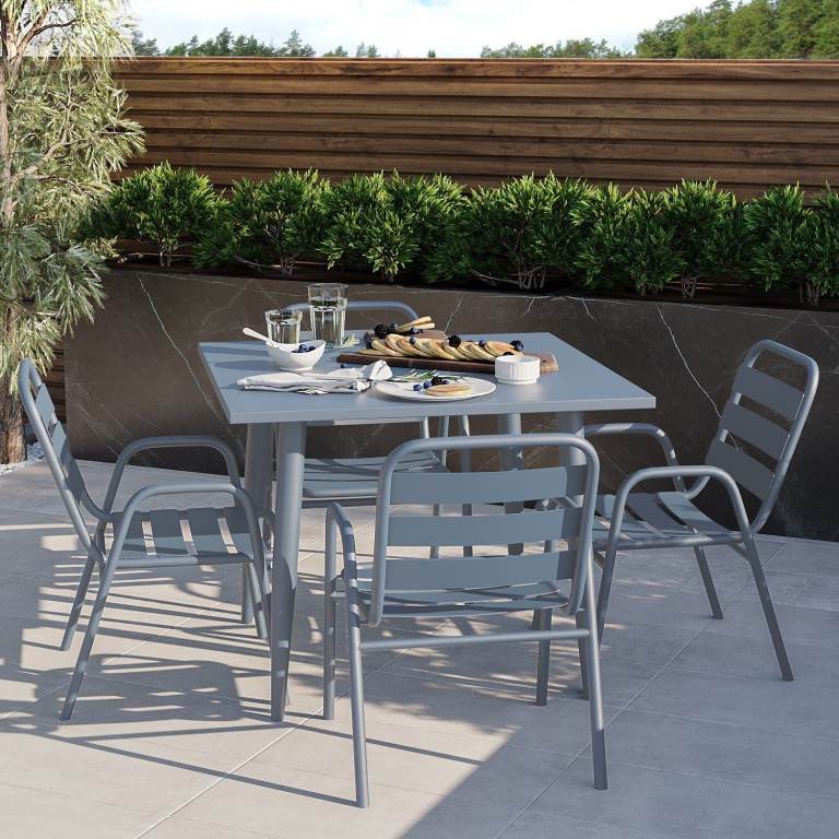 4 Seater Grey Aluminium Table and Chairs Outdoor Garden Dining Set FTR149