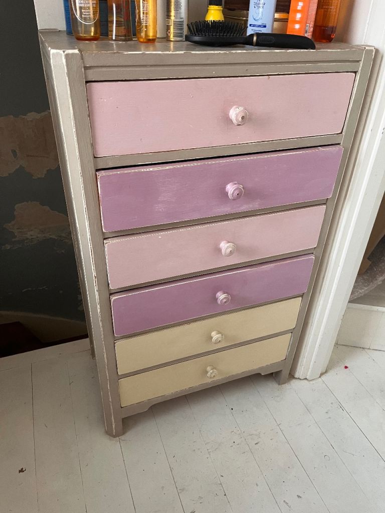 Charming Multicoloured Wooden Chest of Drawers – Fair Condition