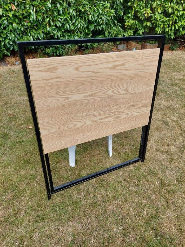 Compact Folding Wooden Top Desk with Black Metal Frame