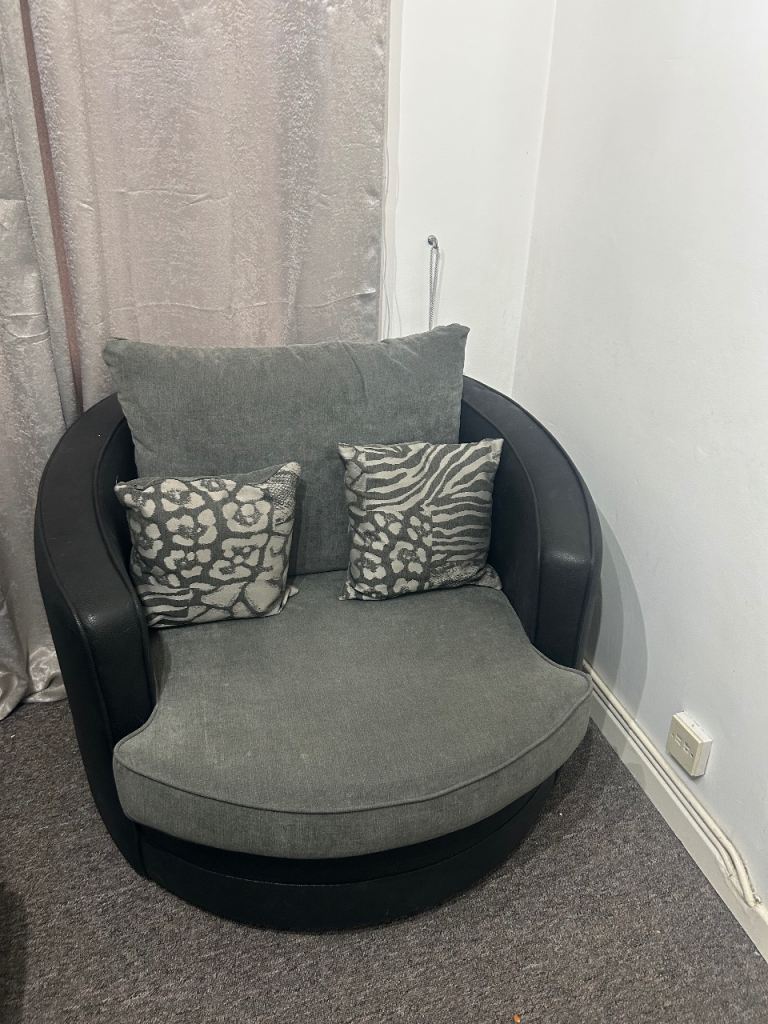Comfortable Grey Fabric & Black Sofa Set – Good Condition
