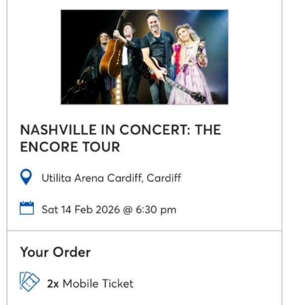 2 Tickets to Nashville in concert 