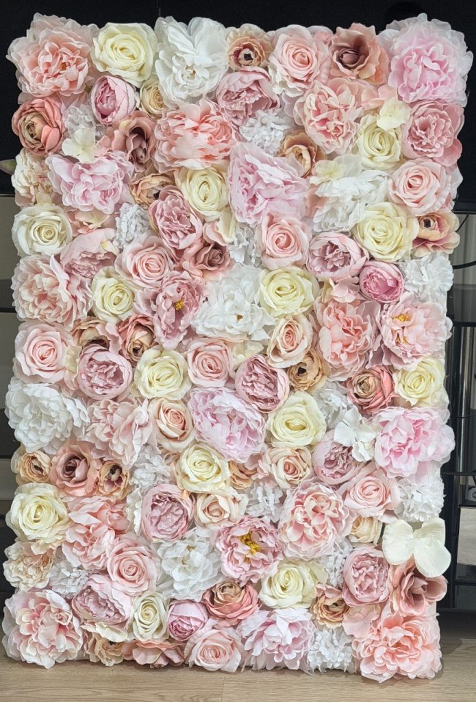 Large Luxury Artificial Flower Wall Panel / Photo Backdrop (Blush Pink & Cream) – 25" x 37.5"
