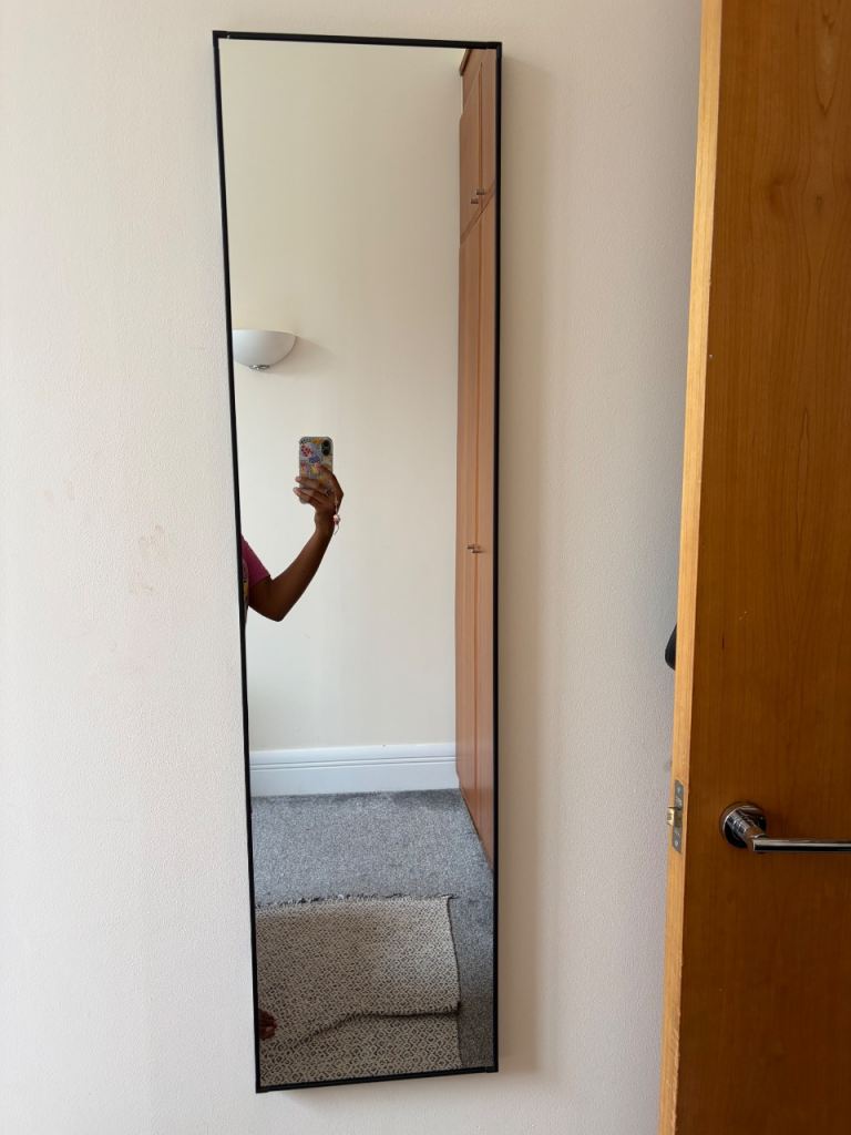 Modern Matte Black Metal Framed Full Length Mirror 120cm x 30 cm 
