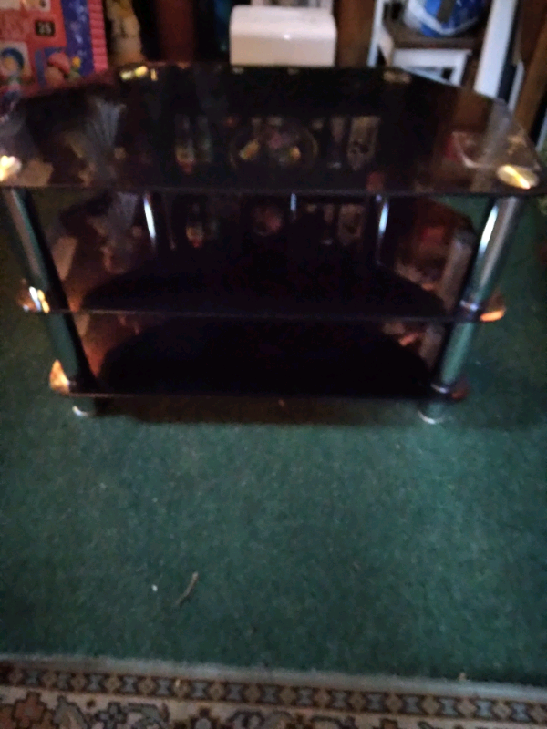 TWO SHELVED T.V. STAND IN BLACK. 