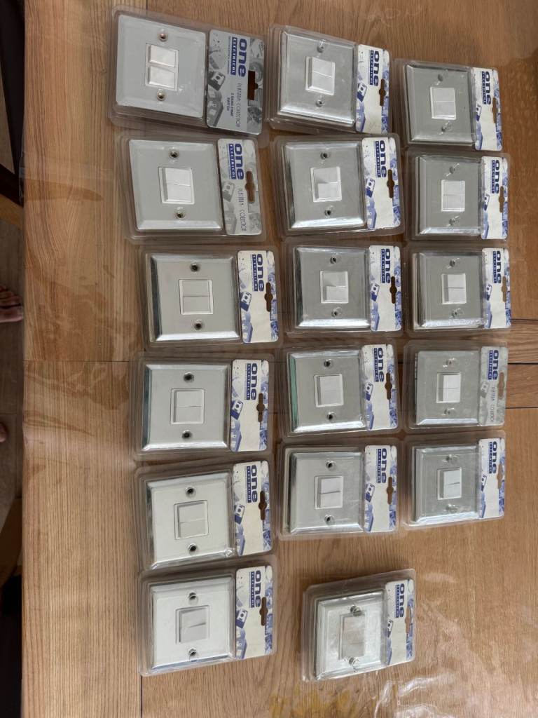 16 x ONE Electrical Sloped Edge Polished Chrome White Inserts 2G 2W Switch - 1 x 3G 2W switch