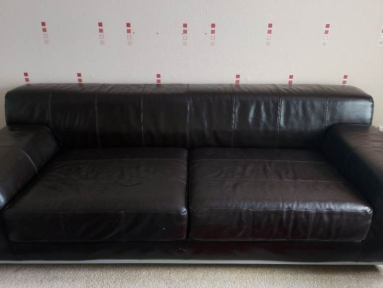 3- seater Black Leather Sofa