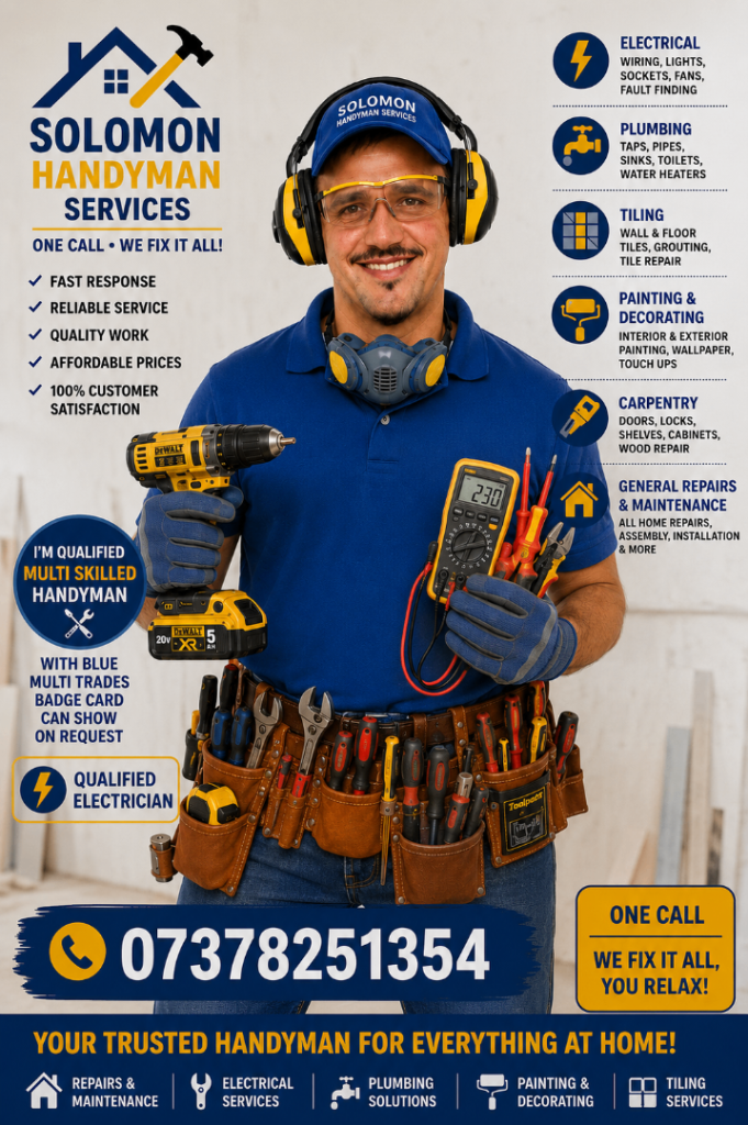 NVQ Qualified Reliable Handyman Services: Electrical, Plumbing, Painting/decoring, Tiling, Carpentry