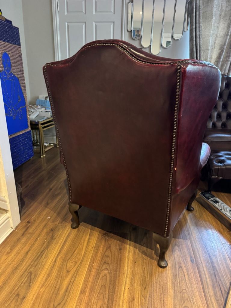 SOLD!!!Chesterfield Queen Anne wingback oxblood armchair 