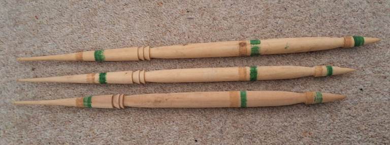 Vintage wooden spindles for spinning wool