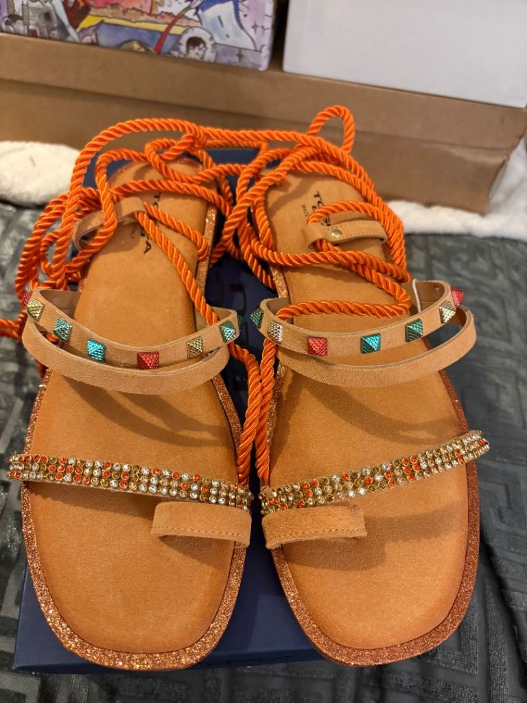 TOSCA BLU Orange Embellished Lace-Up Sandals – Size 39, New