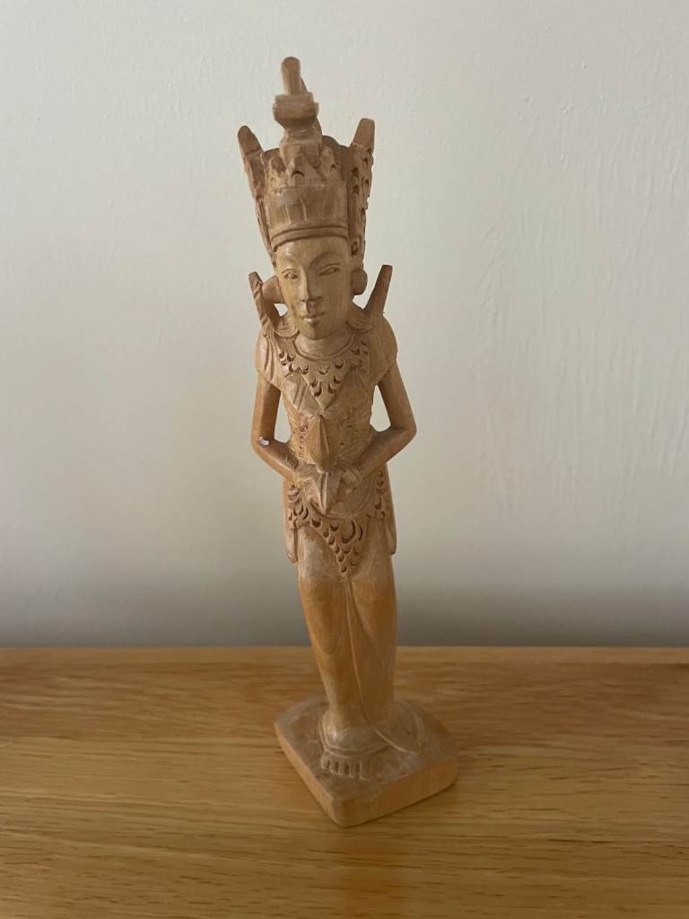 Wood Carving Of " Dewi Sri" The Rice Goddess Hindu Goddess of Rice Size 21cm high