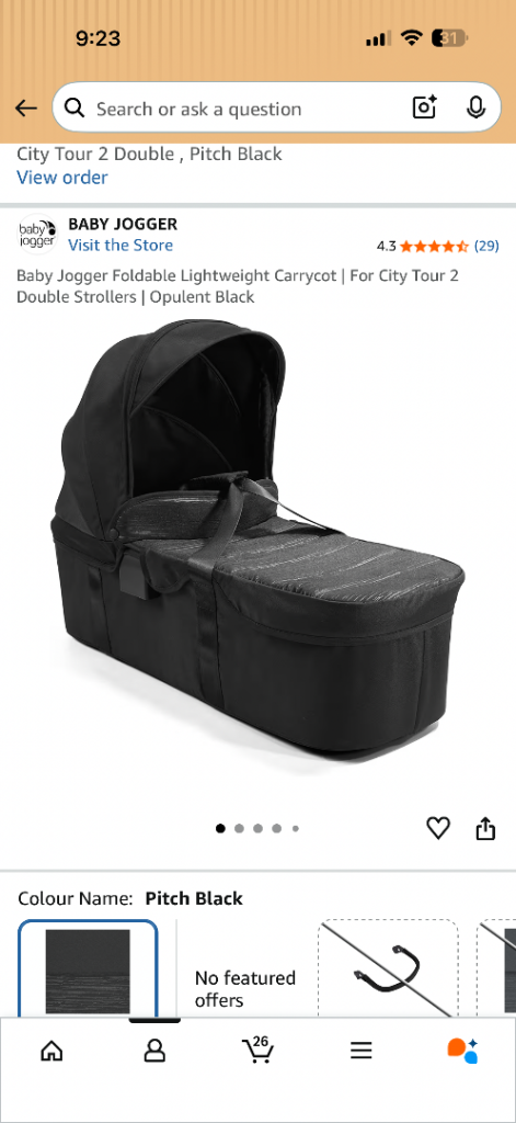 Baby jogger city tour 2 double strolled carrycot