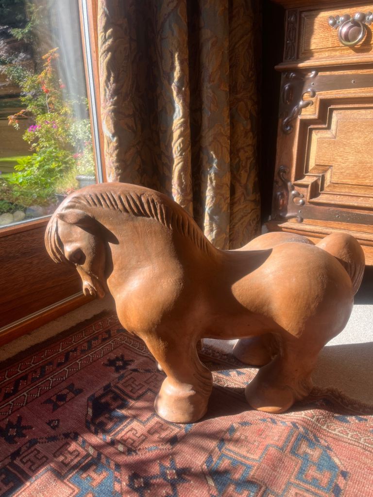 Large brown ornamental sculpture heavy weight pottery ceramic  horse 45 x 66cm