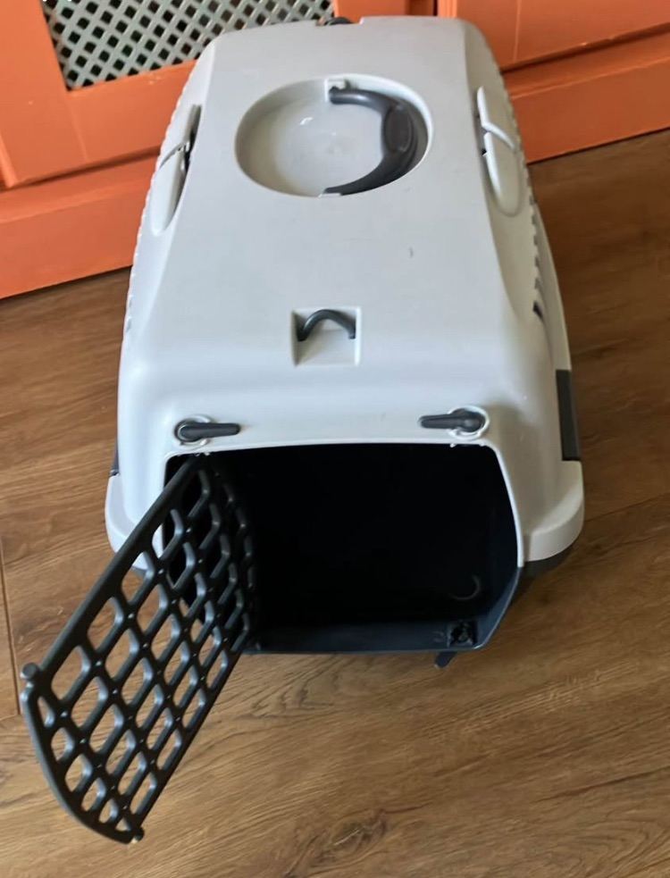 Medium plastic cat/small dog travel carrier crate