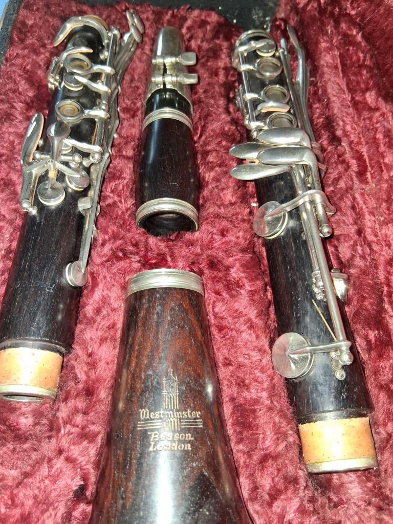 Besson Bb wooden Clarinet, Westminster London, music, reeds, bore oil, cork grease, pull through