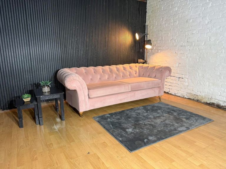 NEXT Gosford Chesterfield Style 3 Seater Sofa – Pink Plush Velvet