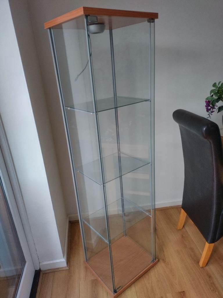 Ikea Detolf 3 Shelve Glass and Teak Effect Displ