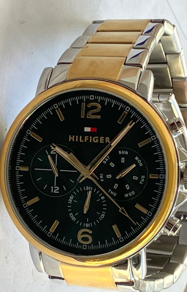 Men’s Tommy Hilfiger Green Dial Two Tone Quartz Watch.