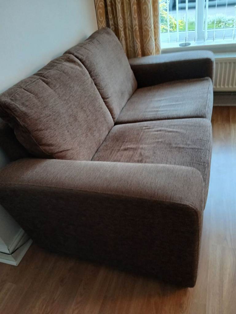 Free brown 2 seater sofa and foot stool