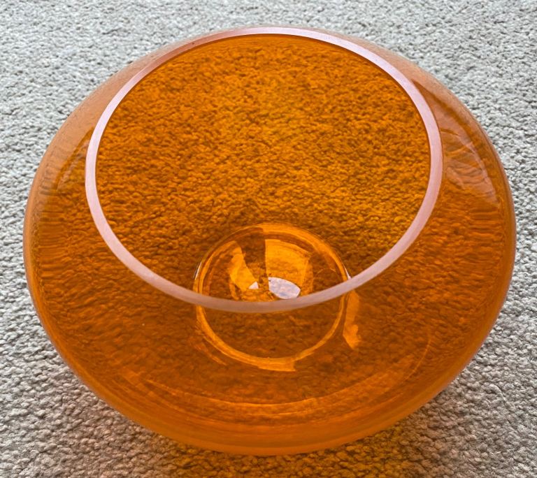 1970's Hand Blown Czech/Bohemian/Scandi  Tangerine Orange Glass Vase Bowl Dish Vintage