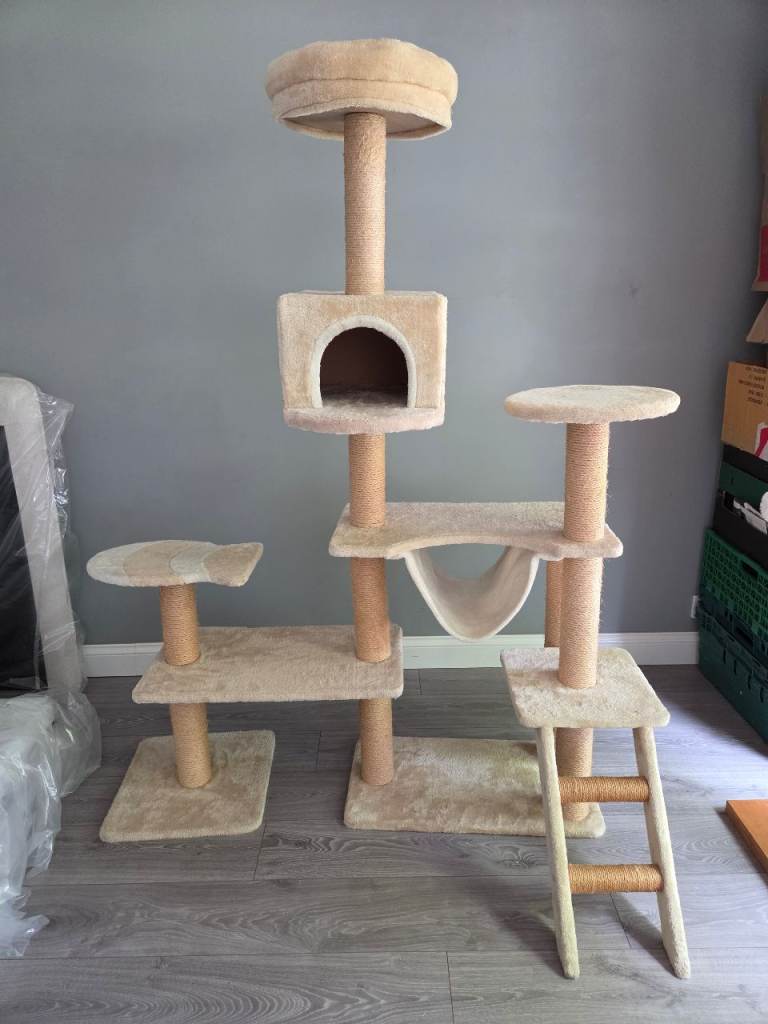 Large multi-level beige cat tree tower