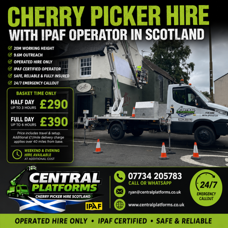 Cherry picker hire with operator Central Scotland