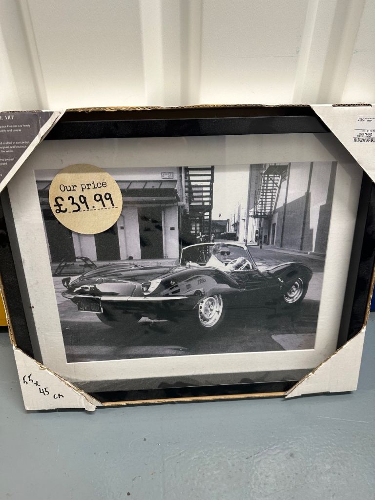 Steve McQueen XKSS Black and White Classic Car Framed Print – New