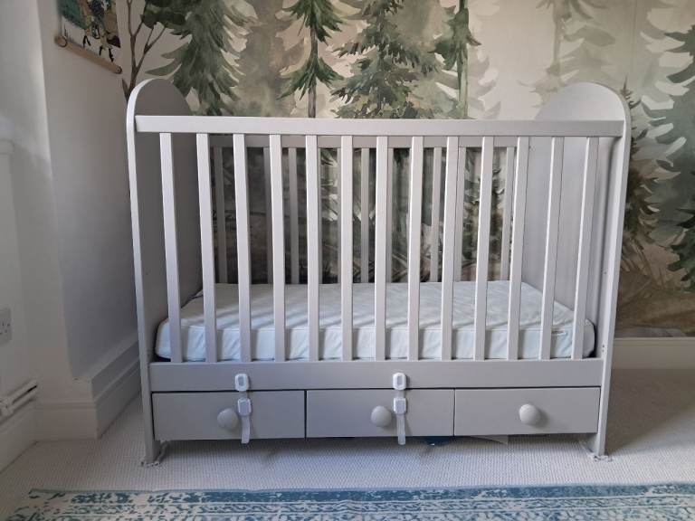 IKEA GONATT Cot with drawers, grey, 60x120 cm with Mattress 
