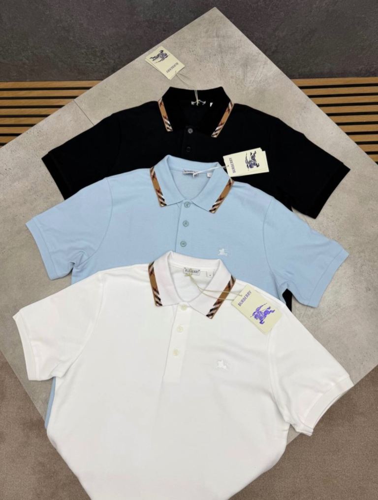 New Burberry Polo Shirts – Black, Blue, White – With Tags