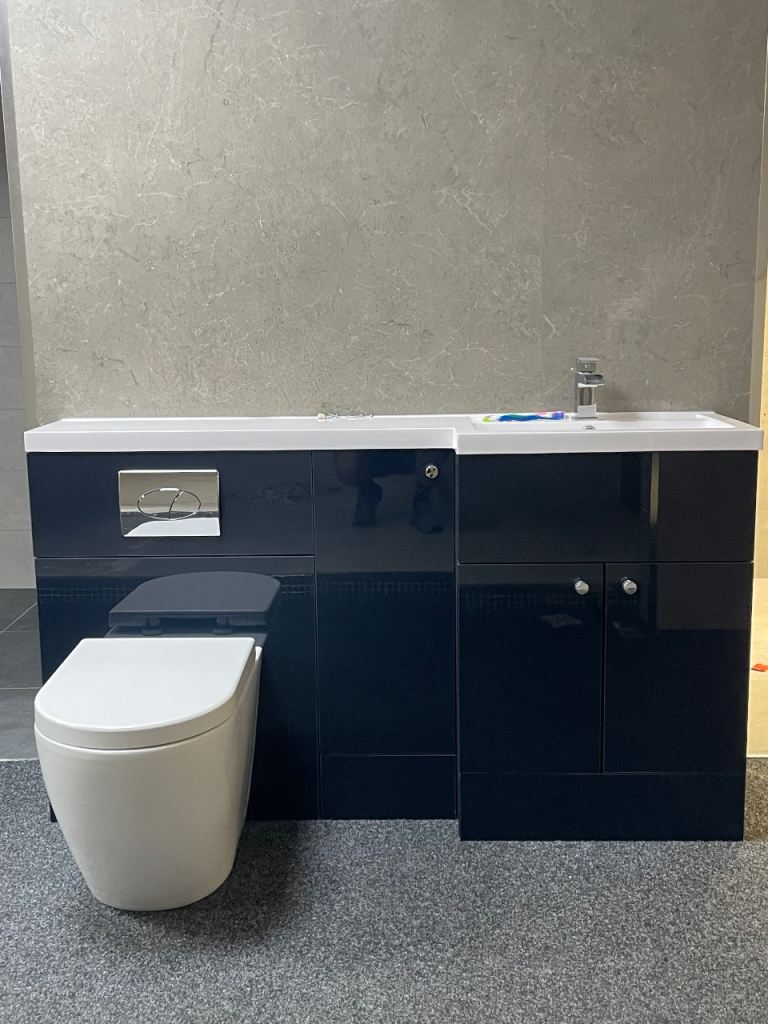 Modern Navy Blue Bathroom Furniture Set with Sink and Toilet