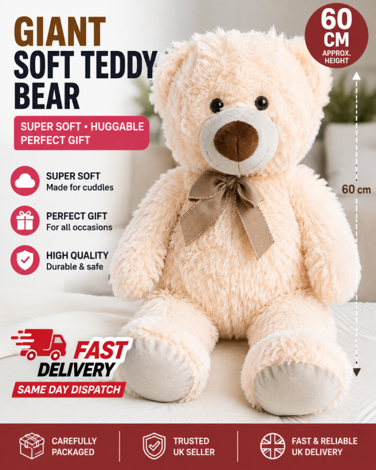 Large Soft Teddy Bear – Beige, Super Soft, Approx 60cm