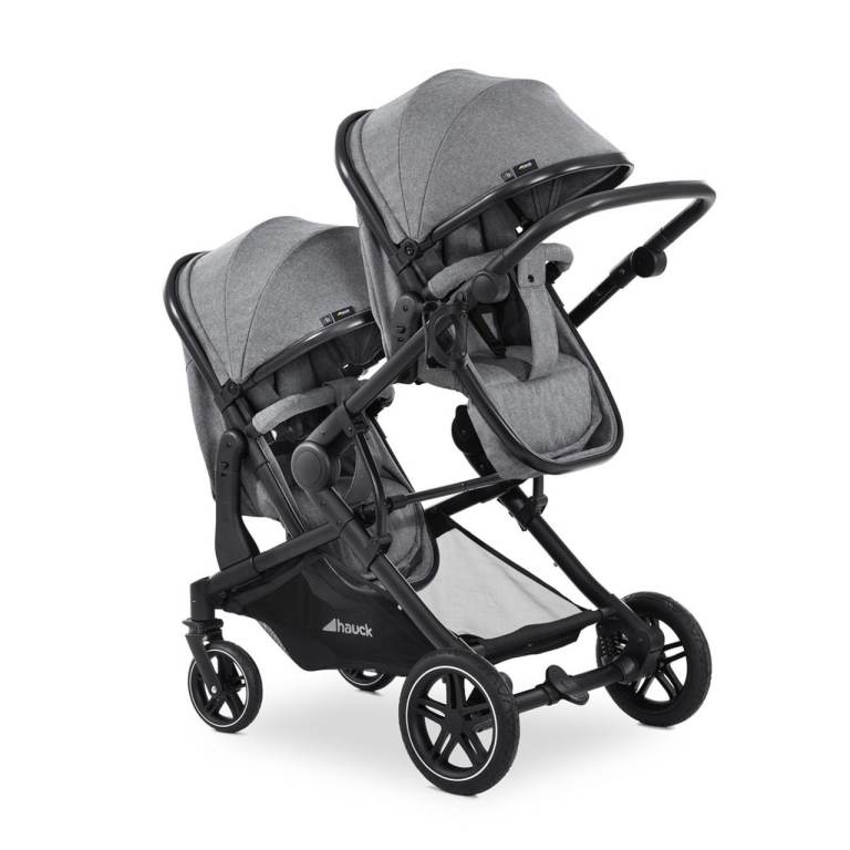 Brand new Hauck Atlantic twin tandem double pram pushchair grey from birth to 36 kg