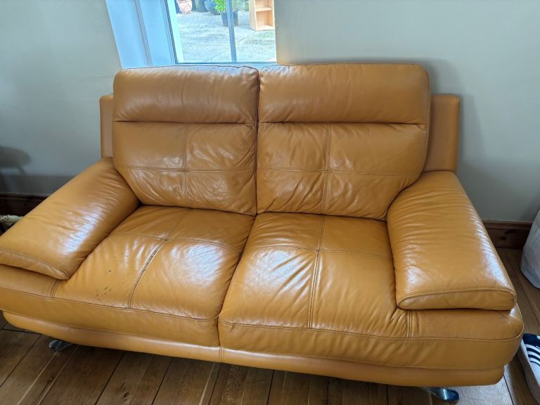 Harveys Islington Mustard Leather Sofa Set 3+2 Seater