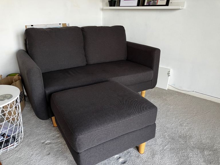 image for Grey/Charcoal, two-seater chaise sofa and footstool