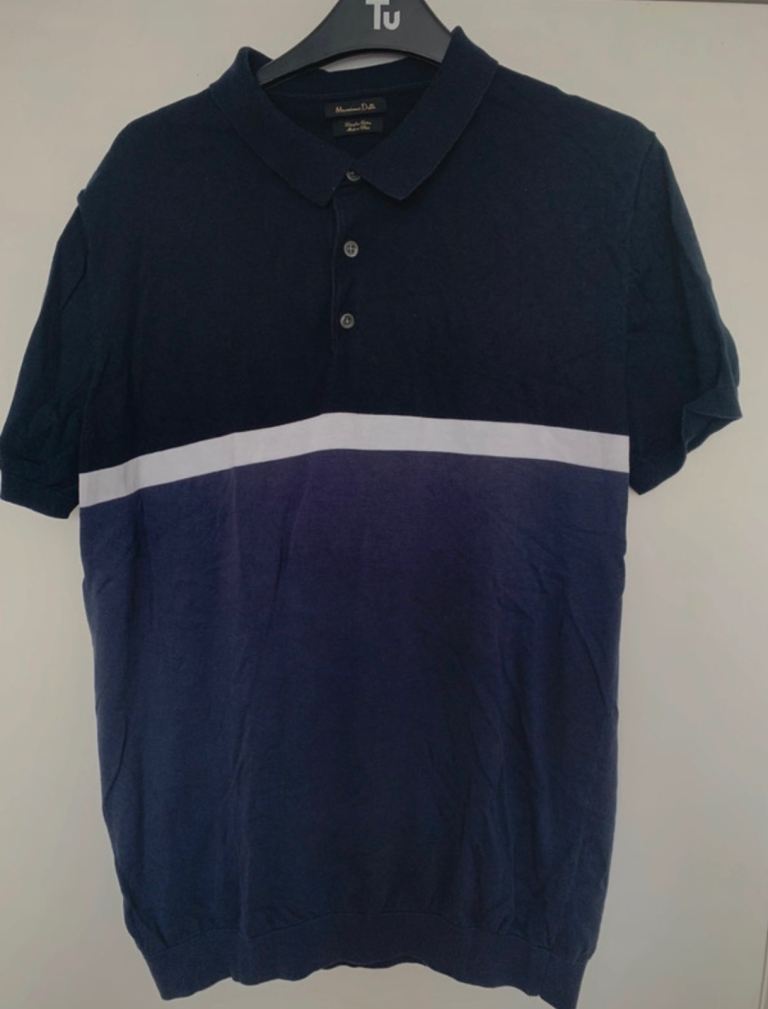 Massimo Dutti Men's Polo Shirt - Navy Blue, Good Condition