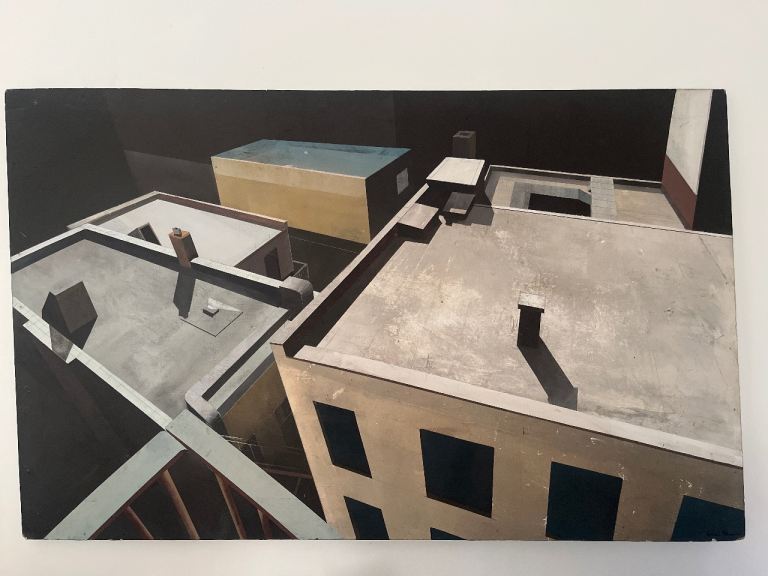 Abstract Rooftop Cityscape Oil Painting on board