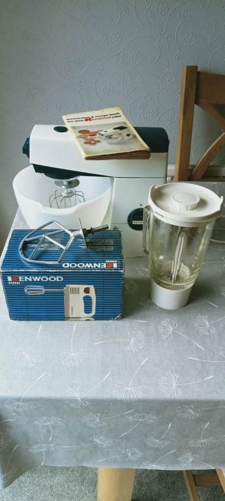 Vintage Kenwood Chef mixer with whisk, beater, liquidiser, plus hand whisk -STOCKPORT