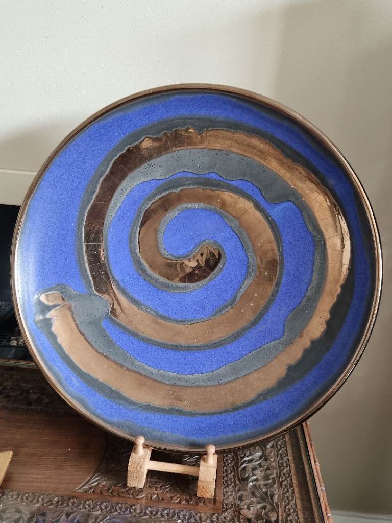 Large Blue and Brown Swirl Ceramic Plate